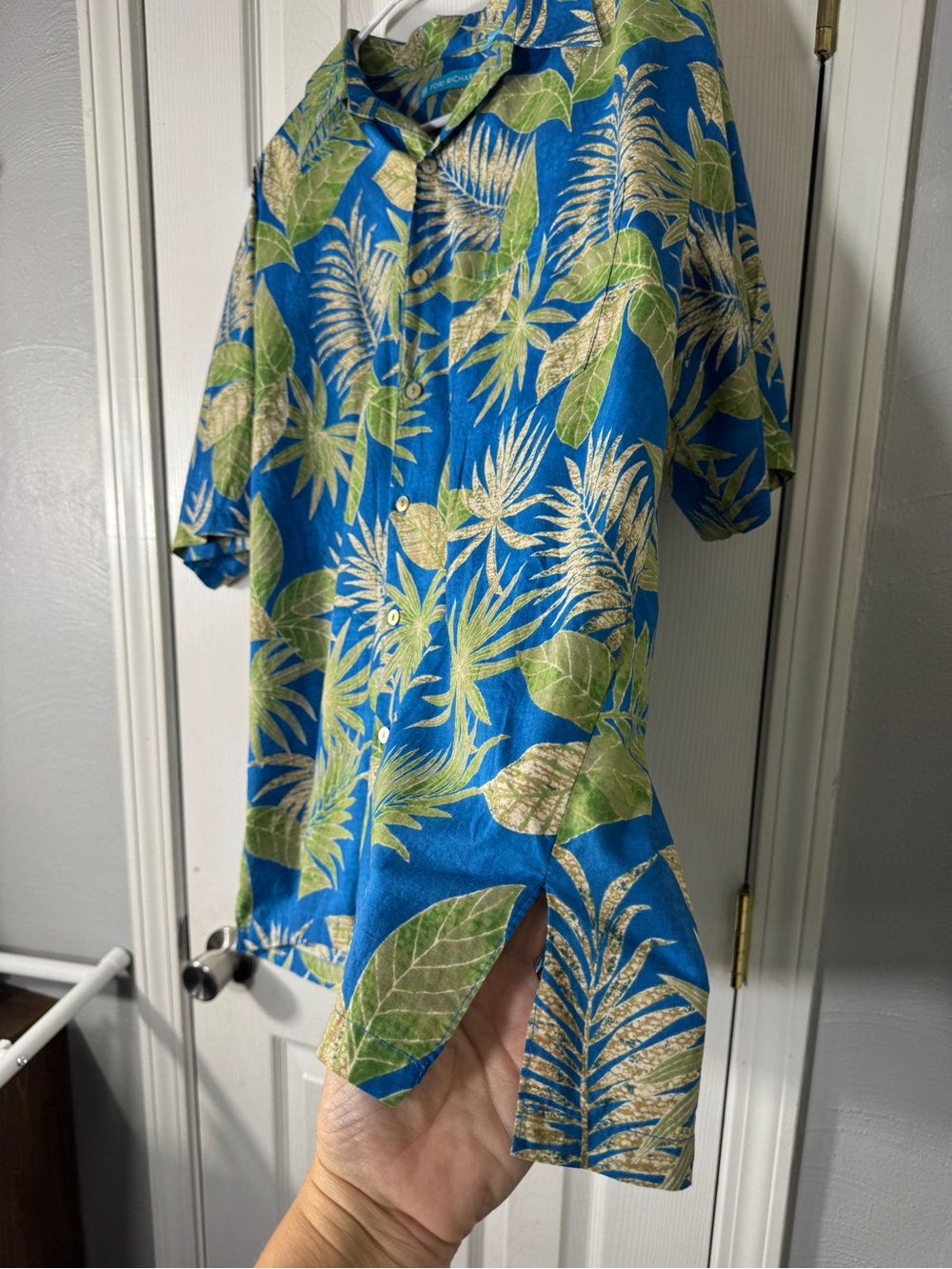 Tori Richard Hawaii Cotton Lawn Aloha Shirt Menās Large Blue Palm Print Made USA - Picture 3 of 9